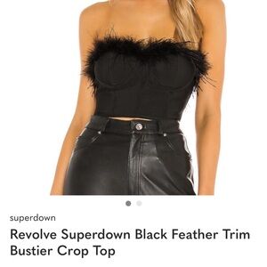 Superdown Black Feather Trim Bustier Crop Top